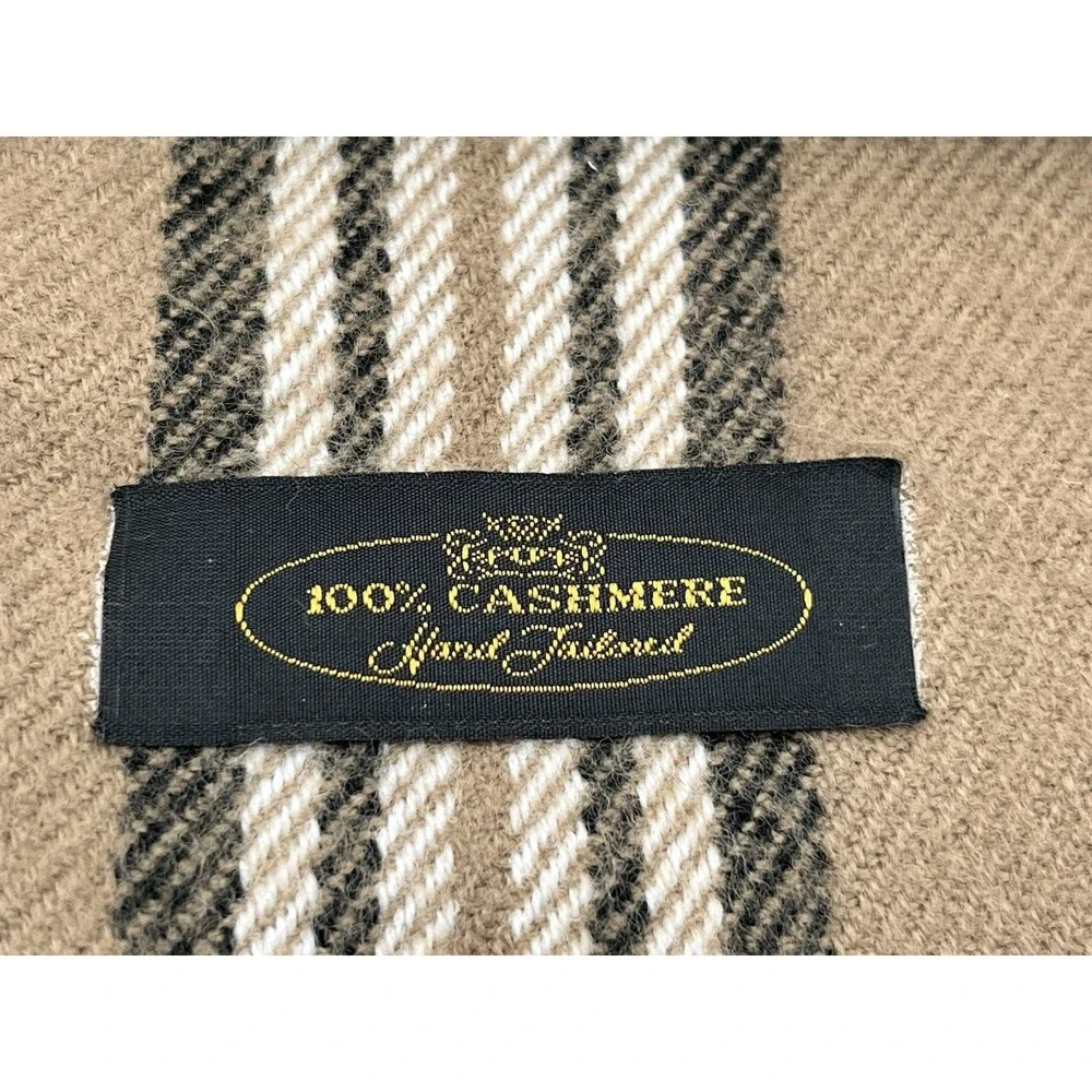 100% Cashmere Scarf Beige Check Plaid Long Rectangular Unisex Winter Luxury